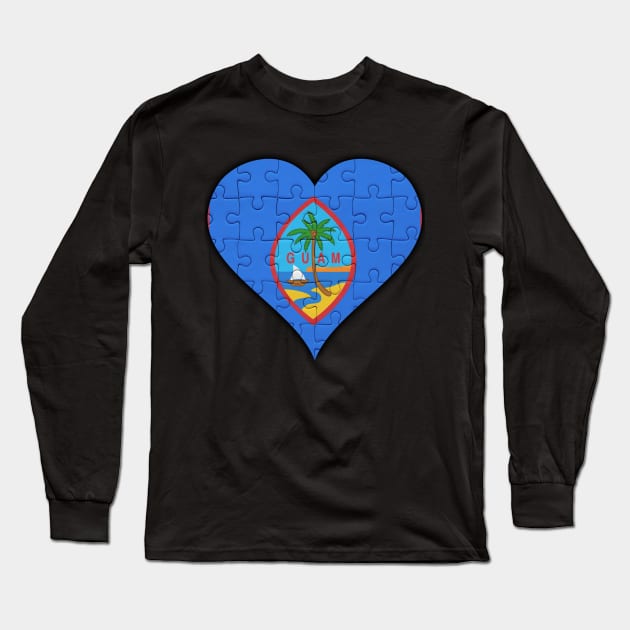 Guamanian Jigsaw Puzzle Heart Design - Gift for Guamanian With Guam Roots Long Sleeve T-Shirt by Country Flags